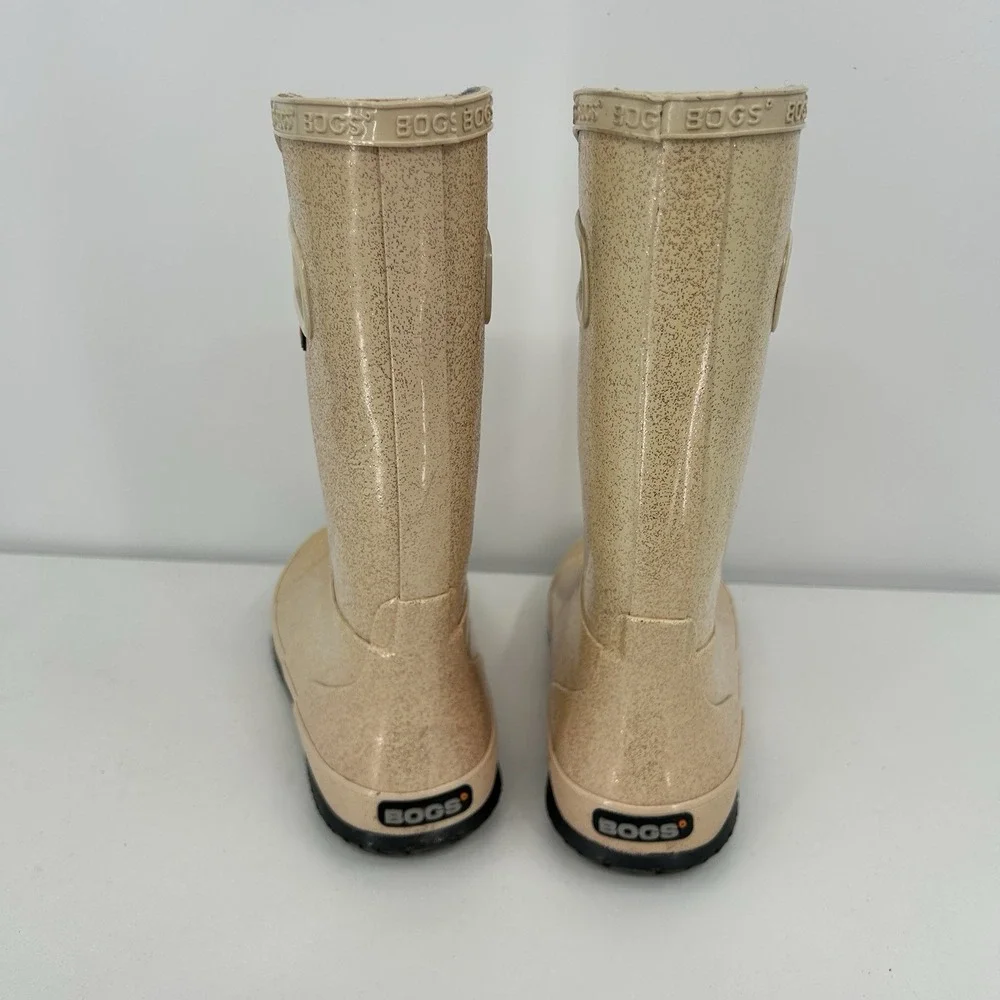 Bogs Girls Classic Pull On Waterproof Rain Boots Size 3 Youth Cream Glitter